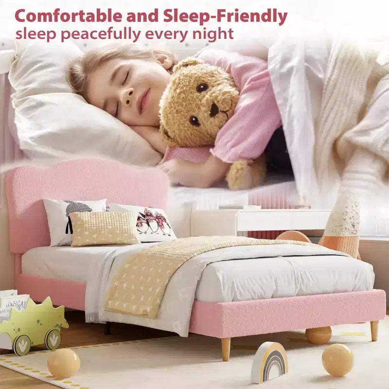 Cadre de lit plateforme rembourré avec tête de lit réglable, support de lattes en bois solides, mobilier de lit moderne pour enfants, aucun sommier tapissier requis