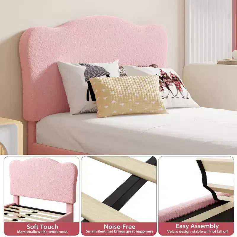 Cadre de lit plateforme rembourré avec tête de lit réglable, support de lattes en bois solides, mobilier de lit moderne pour enfants, aucun sommier tapissier requis