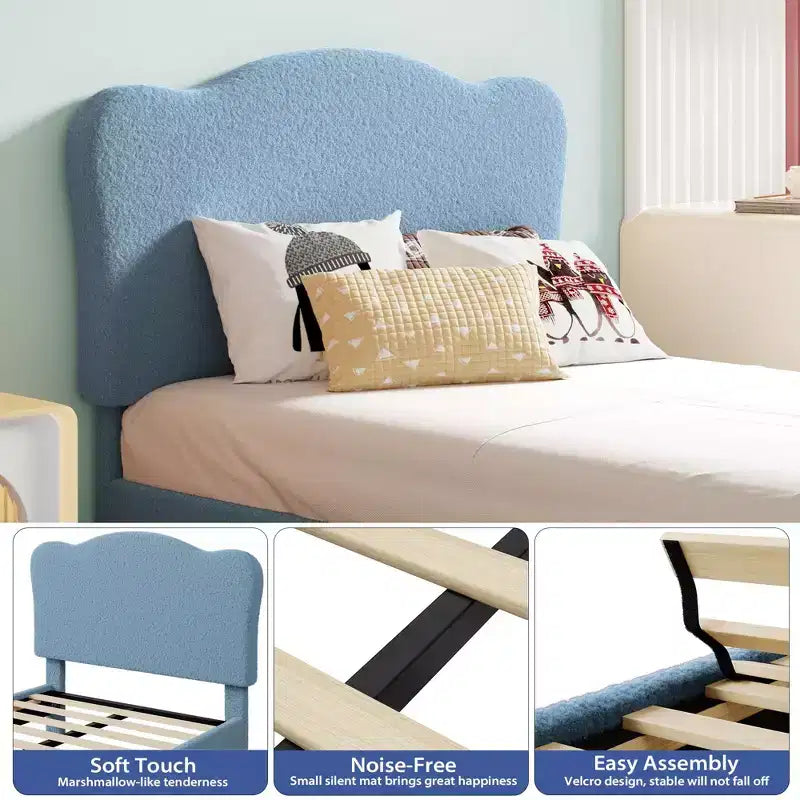 Upholstered Platform Bed Frame with Adjustable Headboard, Strong Wooden Slats Support, Modern Kids Bed Furniture, No Box Spring Needed