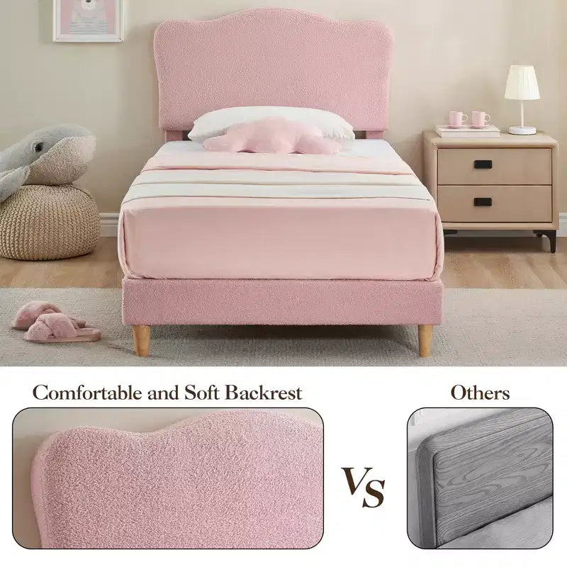 Cadre de lit plateforme rembourré avec tête de lit réglable, support de lattes en bois solides, mobilier de lit moderne pour enfants, aucun sommier tapissier requis