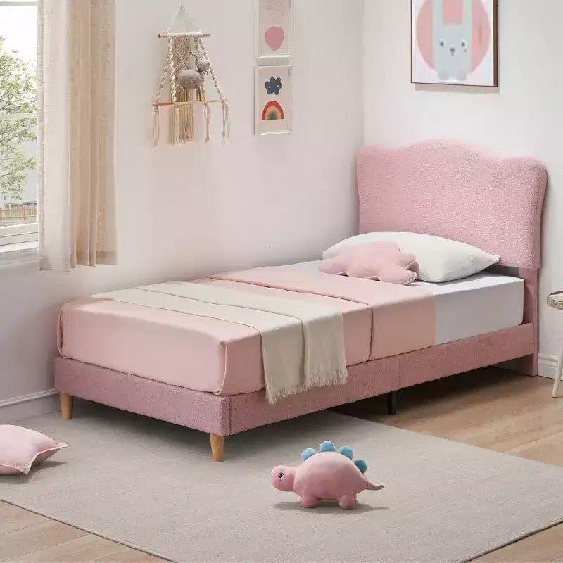 Cadre de lit plateforme rembourré avec tête de lit réglable, support de lattes en bois solides, mobilier de lit moderne pour enfants, aucun sommier tapissier requis