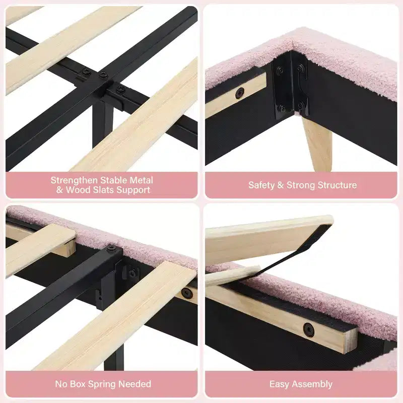 Cadre de lit plateforme rembourré avec tête de lit réglable, support de lattes en bois solides, mobilier de lit moderne pour enfants, aucun sommier tapissier requis