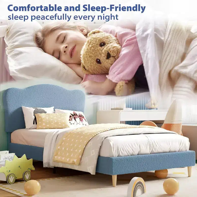 Upholstered Platform Bed Frame with Adjustable Headboard, Strong Wooden Slats Support, Modern Kids Bed Furniture, No Box Spring Needed