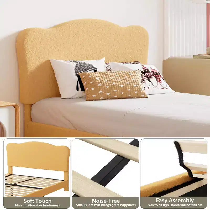 Cadre de lit plateforme rembourré avec tête de lit réglable, support de lattes en bois solides, mobilier de lit moderne pour enfants, aucun sommier tapissier requis