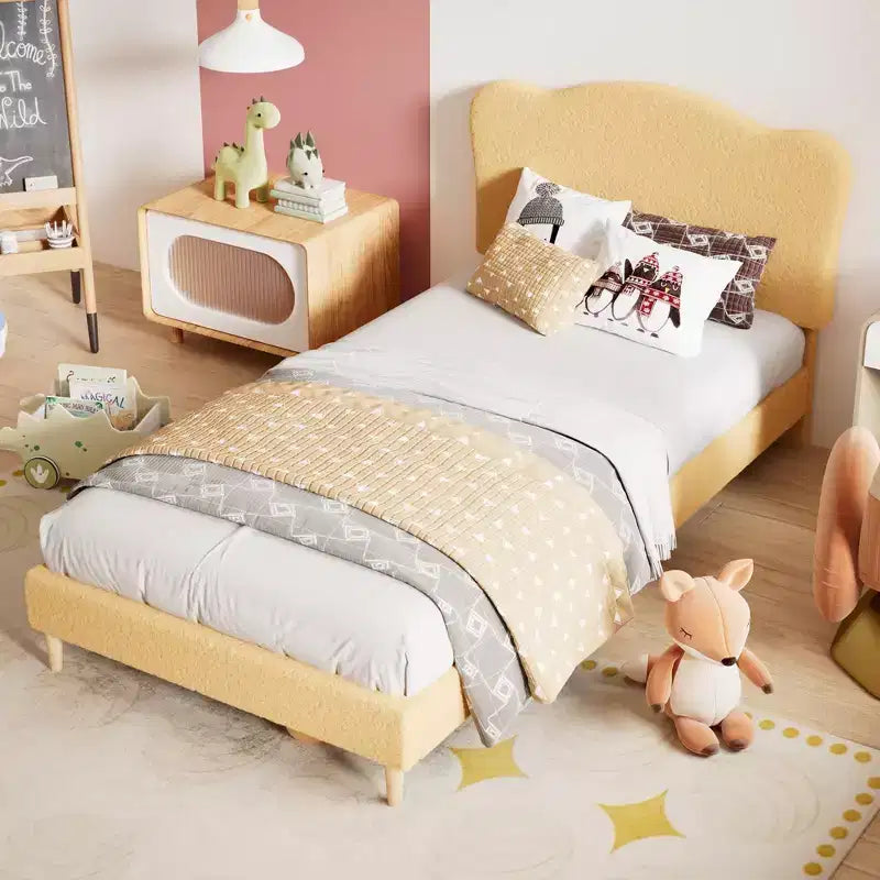 Cadre de lit plateforme rembourré avec tête de lit réglable, support de lattes en bois solides, mobilier de lit moderne pour enfants, aucun sommier tapissier requis