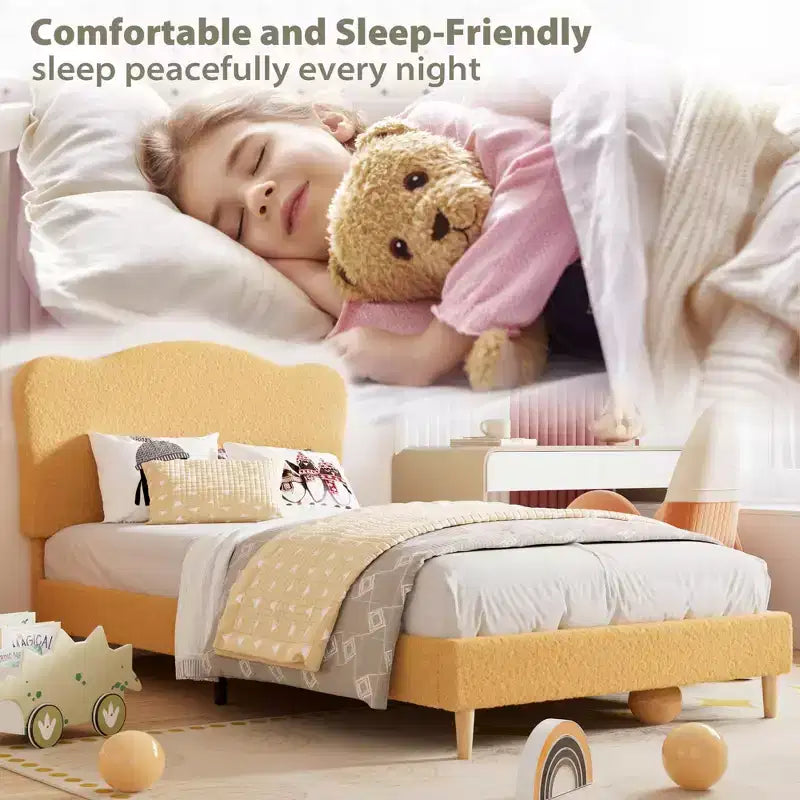 Cadre de lit plateforme rembourré avec tête de lit réglable, support de lattes en bois solides, mobilier de lit moderne pour enfants, aucun sommier tapissier requis
