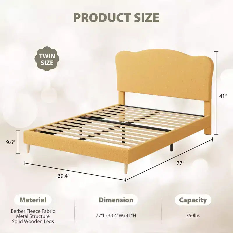Cadre de lit plateforme rembourré avec tête de lit réglable, support de lattes en bois solides, mobilier de lit moderne pour enfants, aucun sommier tapissier requis
