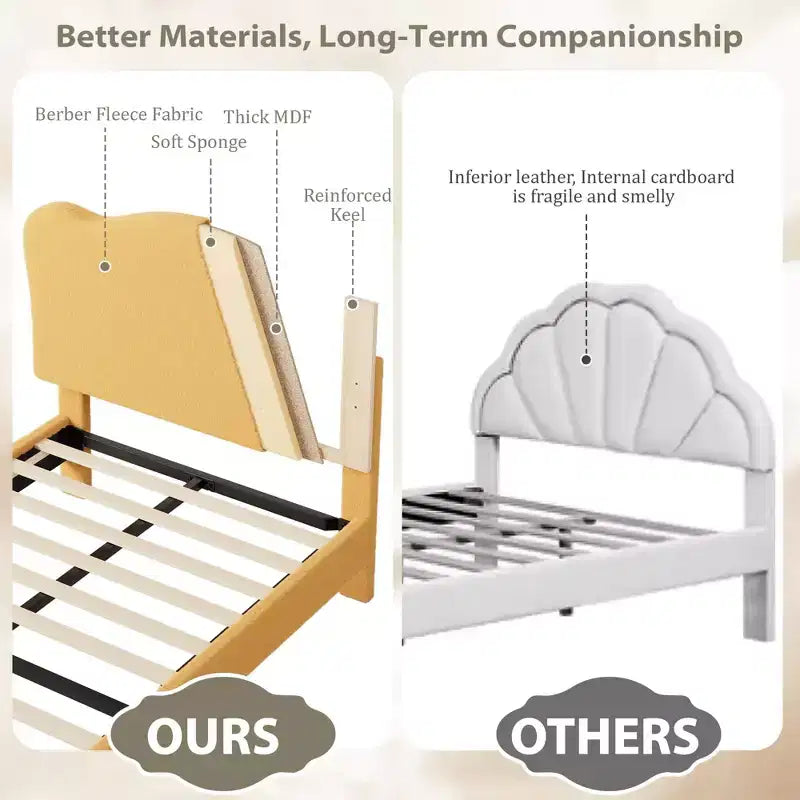 Cadre de lit plateforme rembourré avec tête de lit réglable, support de lattes en bois solides, mobilier de lit moderne pour enfants, aucun sommier tapissier requis