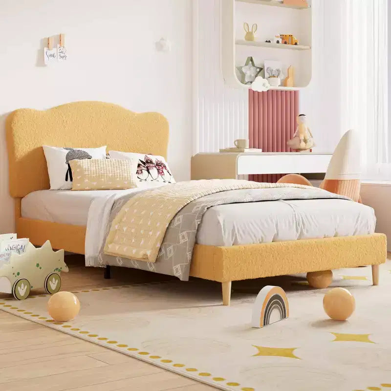 Cadre de lit plateforme rembourré avec tête de lit réglable, support de lattes en bois solides, mobilier de lit moderne pour enfants, aucun sommier tapissier requis