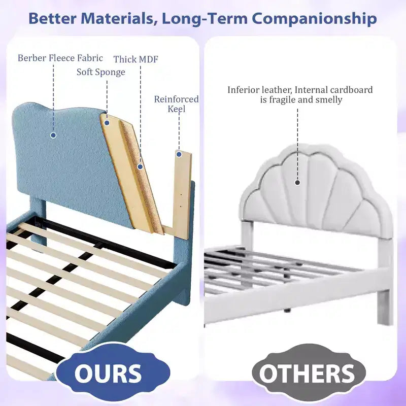 Cadre de lit plateforme rembourré avec tête de lit réglable, support de lattes en bois solides, mobilier de lit moderne pour enfants, aucun sommier tapissier requis
