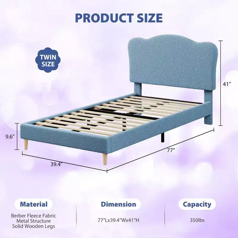 Cadre de lit plateforme rembourré avec tête de lit réglable, support de lattes en bois solides, mobilier de lit moderne pour enfants, aucun sommier tapissier requis
