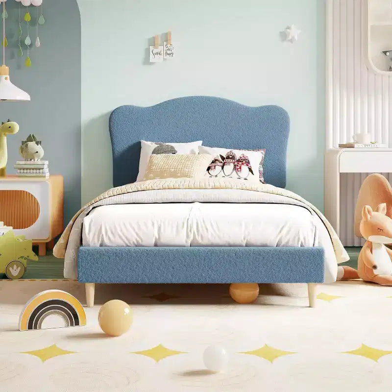 Cadre de lit plateforme rembourré avec tête de lit réglable, support de lattes en bois solides, mobilier de lit moderne pour enfants, aucun sommier tapissier requis