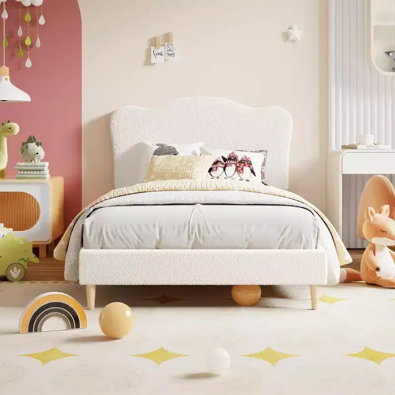Upholstered Platform Bed Frame with Adjustable Headboard, Strong Wooden Slats Support, Modern Kids Bed Furniture, No Box Spring Needed