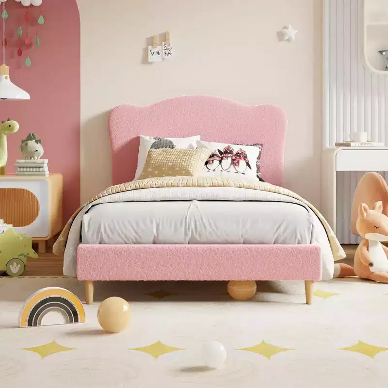 Upholstered Platform Bed Frame with Adjustable Headboard, Strong Wooden Slats Support, Modern Kids Bed Furniture, No Box Spring Needed