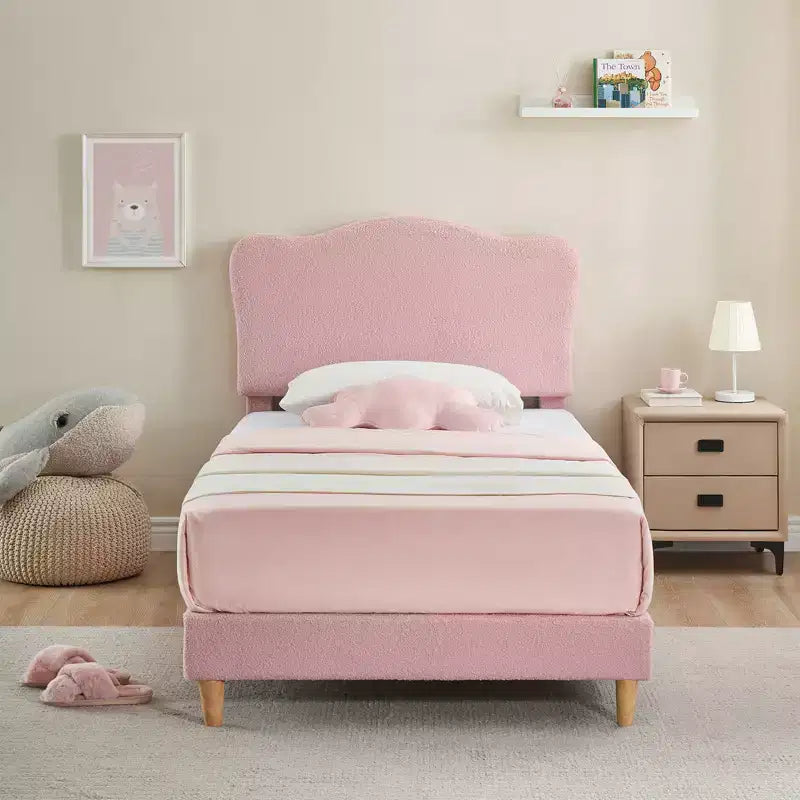 Upholstered Platform Bed Frame with Adjustable Headboard, Strong Wooden Slats Support, Modern Kids Bed Furniture, No Box Spring Needed