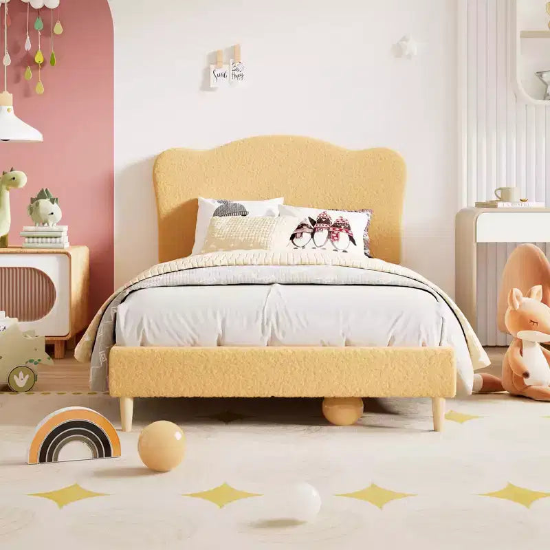 Upholstered Platform Bed Frame with Adjustable Headboard, Strong Wooden Slats Support, Modern Kids Bed Furniture, No Box Spring Needed