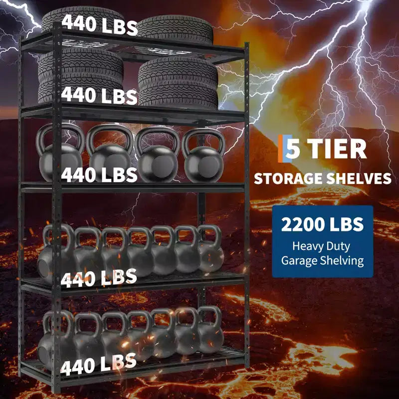 2200LBS Storage Shelves, Wire Shelving Unit, 5 Tier Heavy Duty Garage Shelving, Adjustable Metal Shelves for Pantry Closet Warehouse Basement