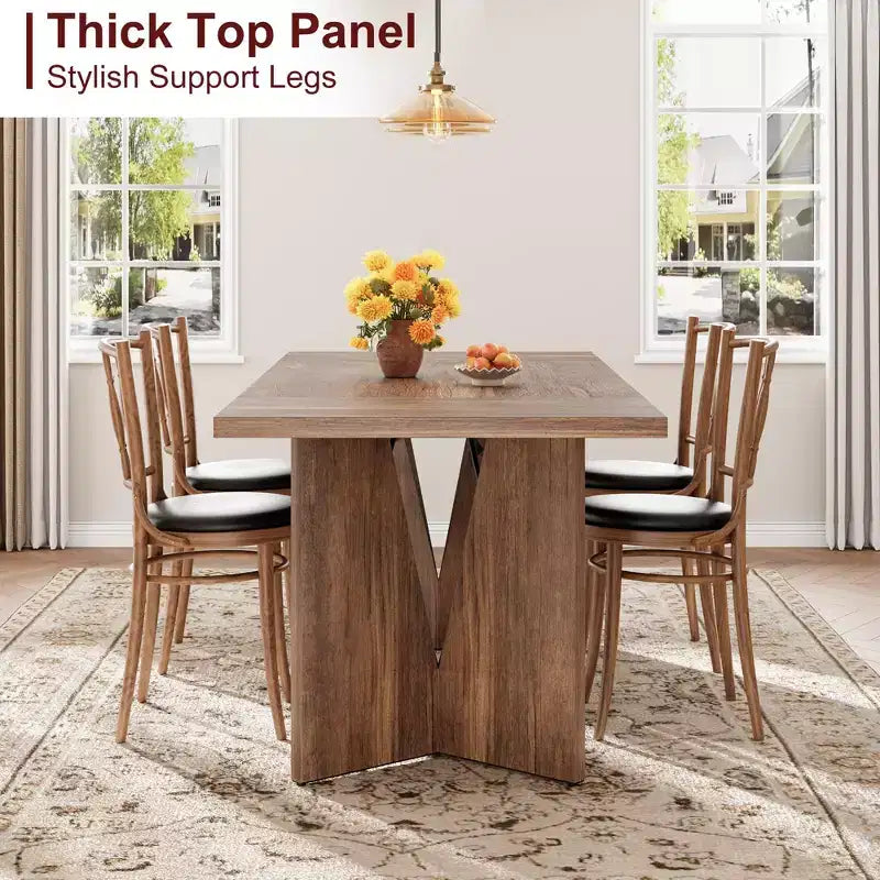 GustoWave 70.9'' Dining Table for 6, Wooden Thickened Long Desk