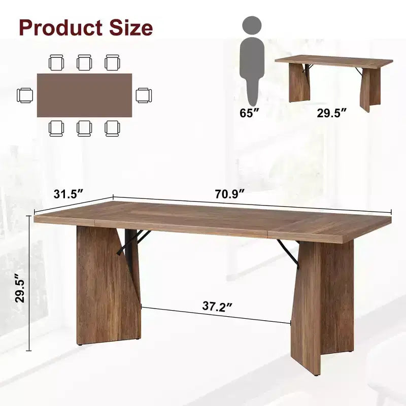 GustoWave 70.9'' Dining Table for 6, Wooden Thickened Long Desk
