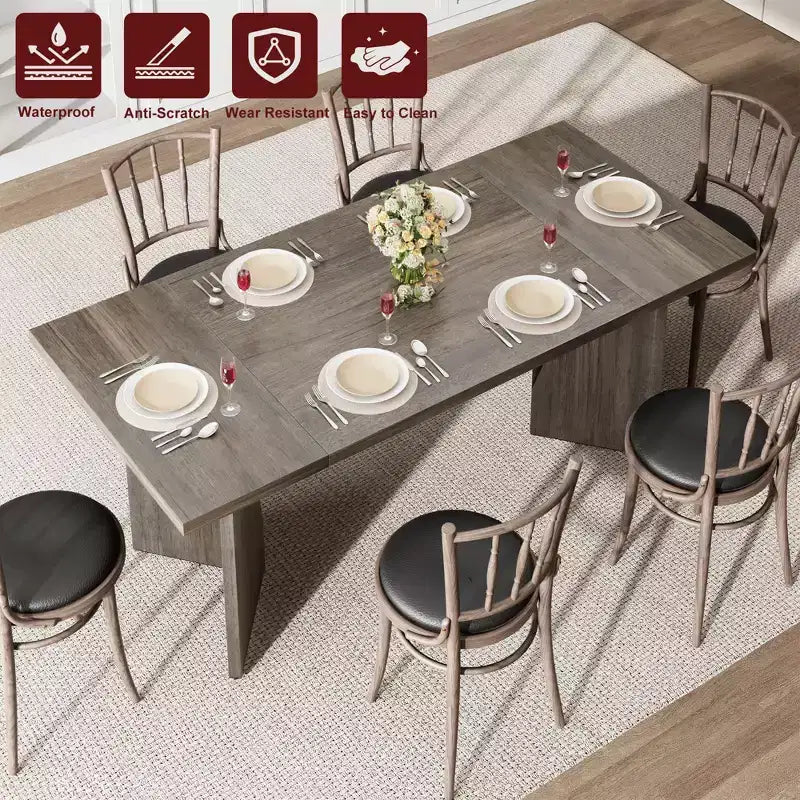GustoWave 70.9'' Dining Table for 6, Wooden Thickened Long Desk