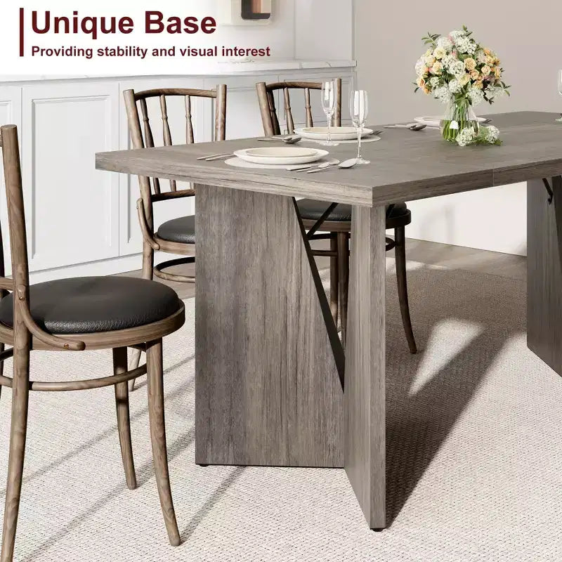 GustoWave 70.9'' Dining Table for 6, Wooden Thickened Long Desk
