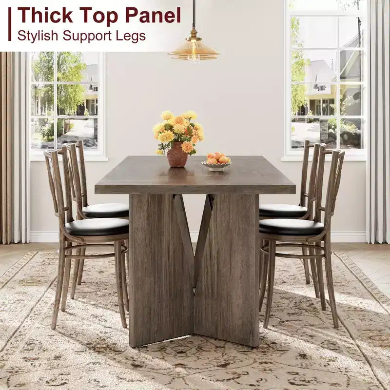 GustoWave 70.9'' Dining Table for 6, Wooden Thickened Long Desk