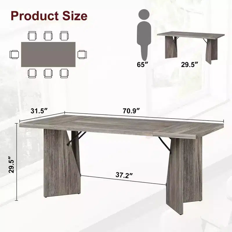 GustoWave 70.9'' Dining Table for 6, Wooden Thickened Long Desk