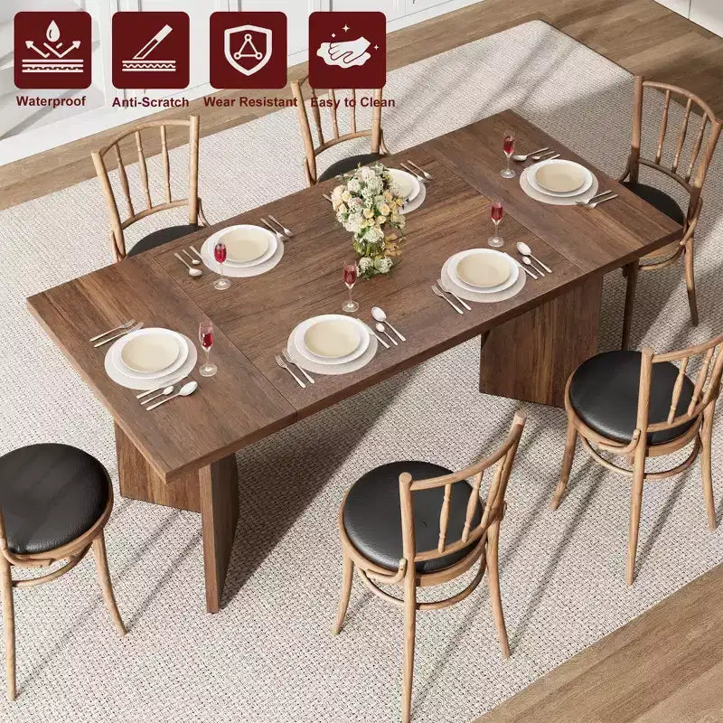 GustoWave 70.9'' Dining Table for 6, Wooden Thickened Long Desk