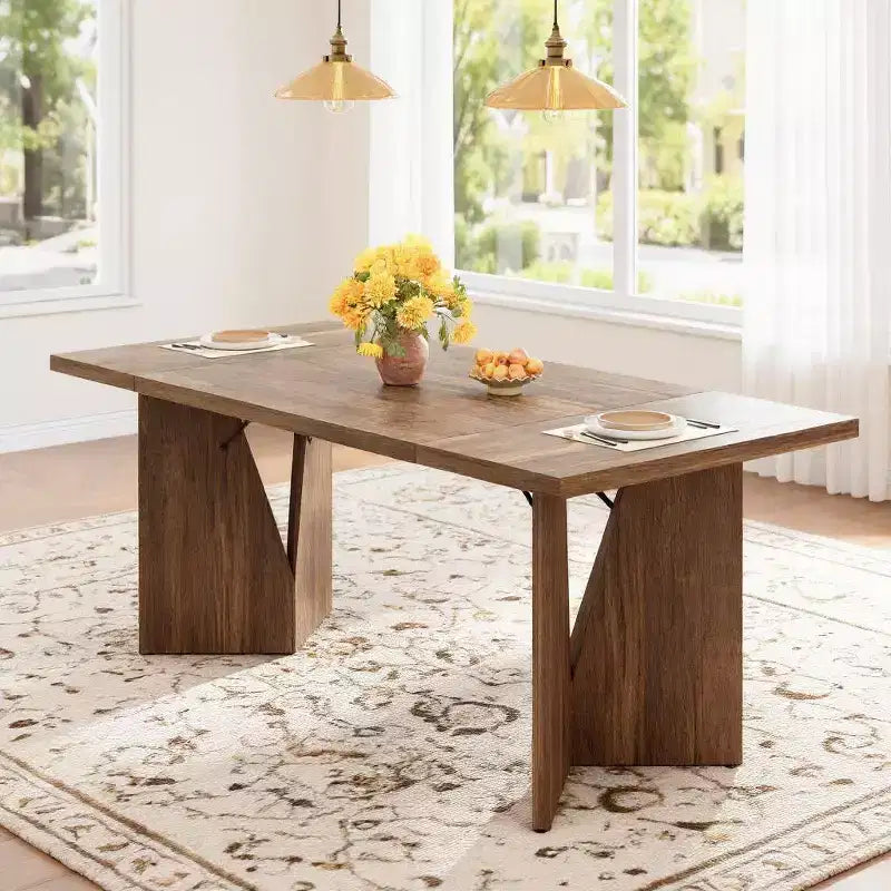 GustoWave 70.9'' Dining Table for 6, Wooden Thickened Long Desk