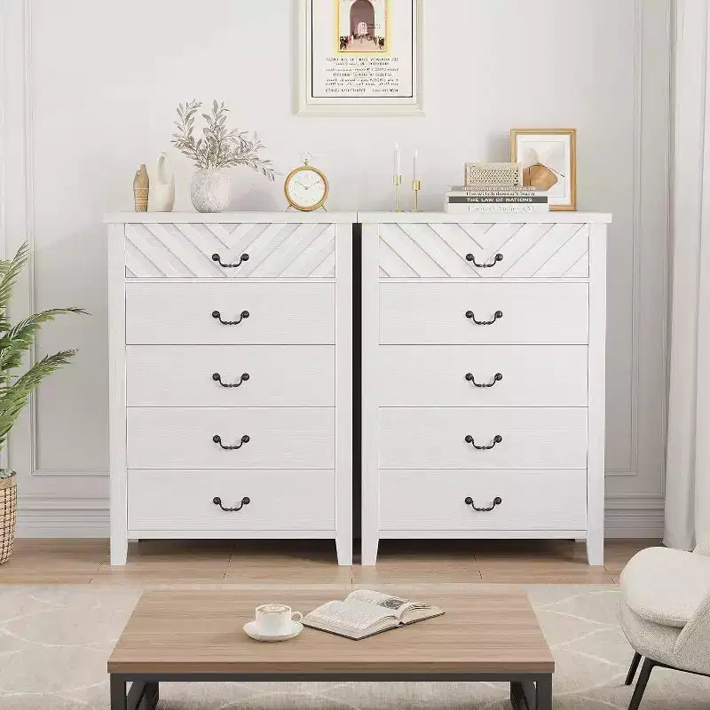 Farmhouse 5 Dresser for Bedroom, 45.2 Tall Dresser, Vertical Drawer with Storage Freestanding, Wooden Closet Storage Chest for Bedroom