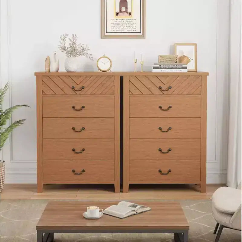 Farmhouse 5 Dresser for Bedroom, 45.2 Tall Dresser, Vertical Drawer with Storage Freestanding, Wooden Closet Storage Chest for Bedroom