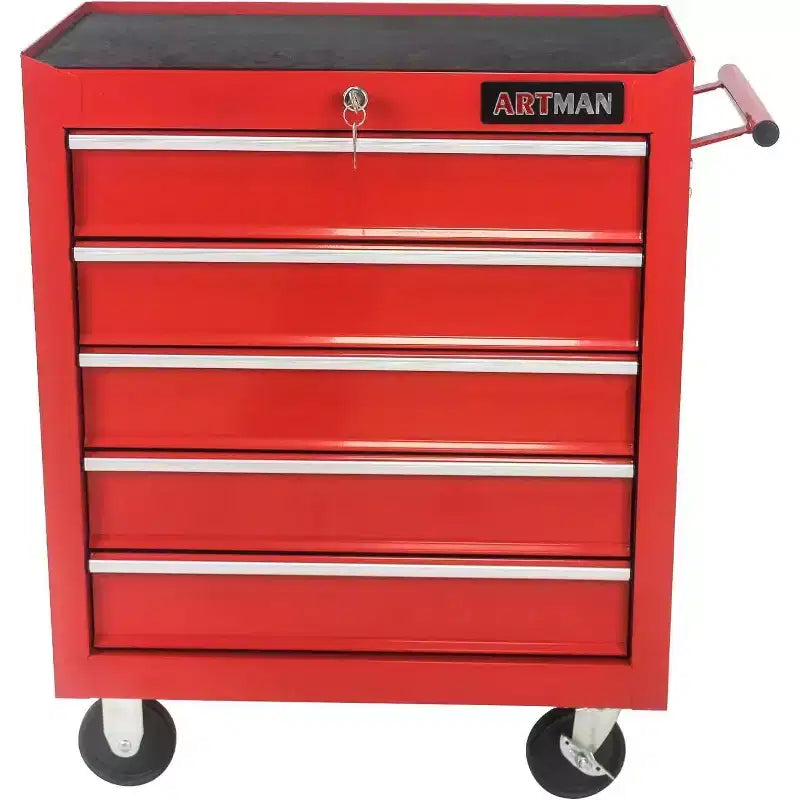 Heavy-Duty Rolling Tool Cabinet, 5-Drawer Mobile Tool Chest with Locking System, High Capacity Organizer for Garage, Workshop, Home, Red