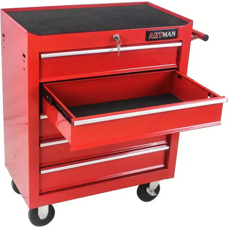 Heavy-Duty Rolling Tool Cabinet, 5-Drawer Mobile Tool Chest with Locking System, High Capacity Organizer for Garage, Workshop, Home, Red