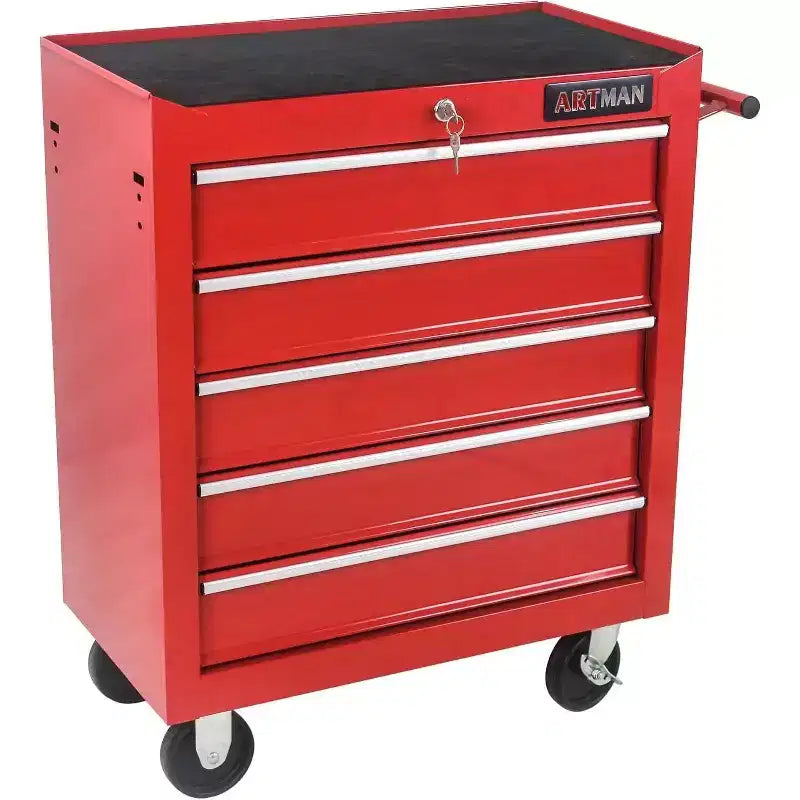 Heavy-Duty Rolling Tool Cabinet, 5-Drawer Mobile Tool Chest with Locking System, High Capacity Organizer for Garage, Workshop, Home, Red