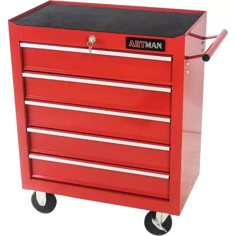 Heavy-Duty Rolling Tool Cabinet, 5-Drawer Mobile Tool Chest with Locking System, High Capacity Organizer for Garage, Workshop, Home, Red