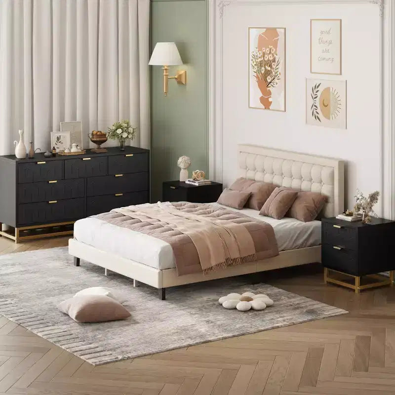 Dresser for Bedroom, 53.5 Wide Dresser Organizer, 7 Drawer Dresser with Golden Metal Handle and Legs, Modern Chest of Drawers, Large Dresser