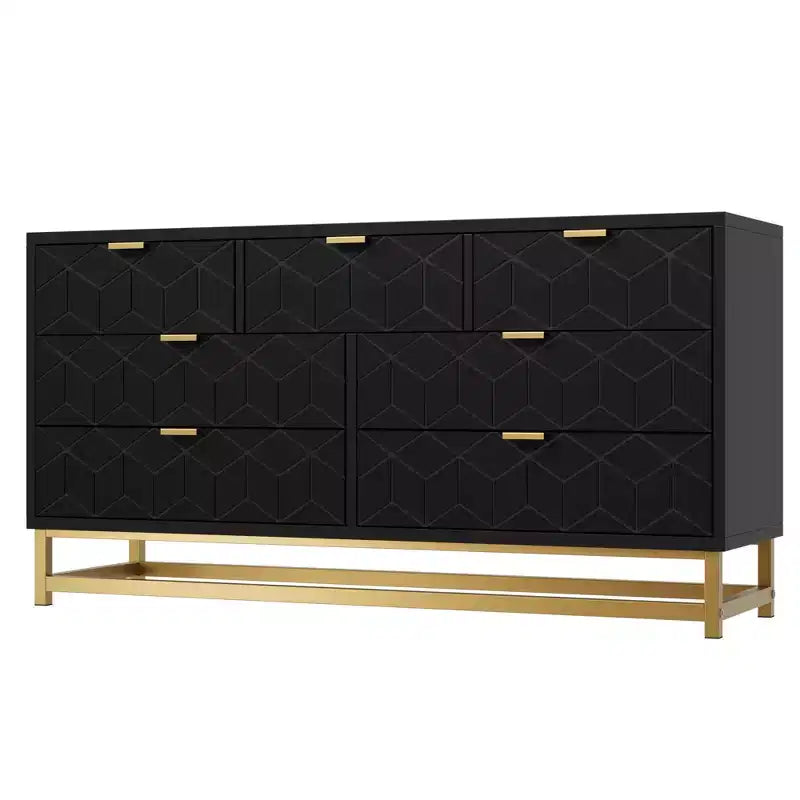 Dresser for Bedroom, 53.5 Wide Dresser Organizer, 7 Drawer Dresser with Golden Metal Handle and Legs, Modern Chest of Drawers, Large Dresser