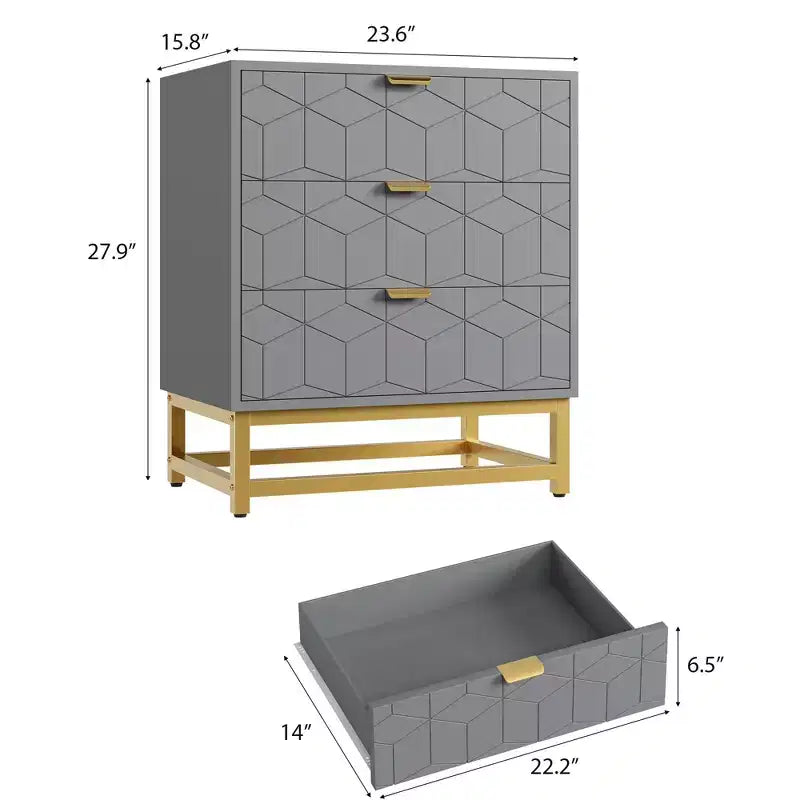 TROPOW Dresser for Bedroom, 3 Drawer Dresser with Metal Legs, Wood Dressers Chest Organizer with Wide Storage, Modern Chest