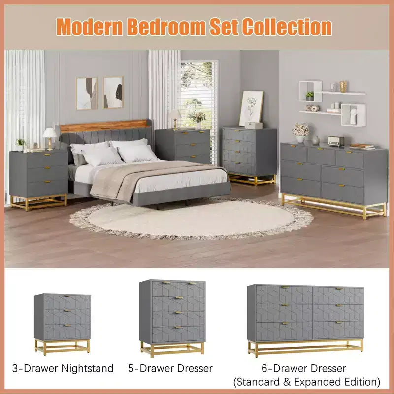 TROPOW Dresser for Bedroom, 3 Drawer Dresser with Metal Legs, Wood Dressers Chest Organizer with Wide Storage, Modern Chest