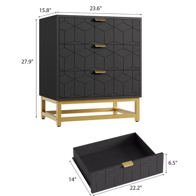 TROPOW Dresser for Bedroom, 3 Drawer Dresser with Metal Legs, Wood Dressers Chest Organizer with Wide Storage, Modern Chest