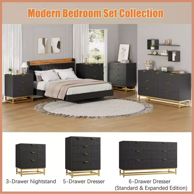 TROPOW Dresser for Bedroom, 3 Drawer Dresser with Metal Legs, Wood Dressers Chest Organizer with Wide Storage, Modern Chest