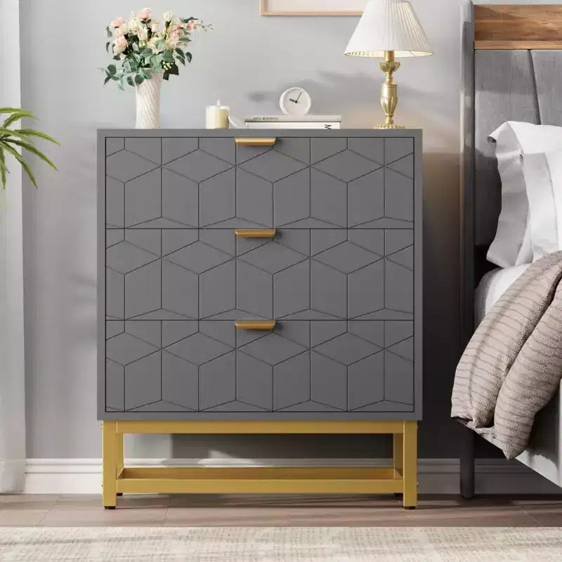 TROPOW Dresser for Bedroom, 3 Drawer Dresser with Metal Legs, Wood Dressers Chest Organizer with Wide Storage, Modern Chest