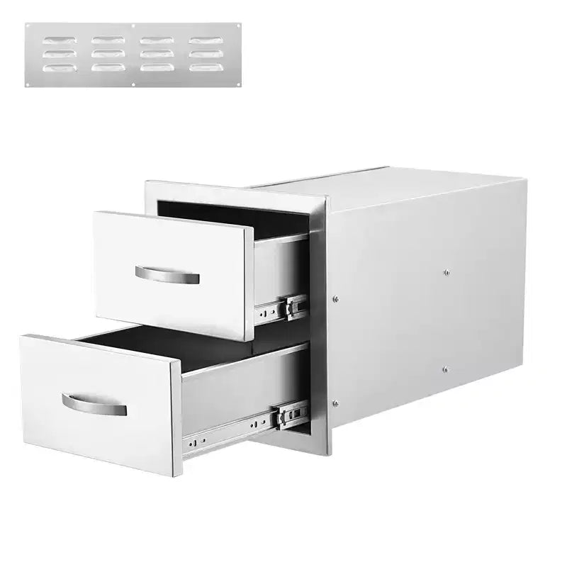 Outdoor Kitchen Drawer with Divider,Stainless Steel Flush Mount Single BBQ Drawer,Built-In Access Drawer with Venting Panel for Kitchen Island
