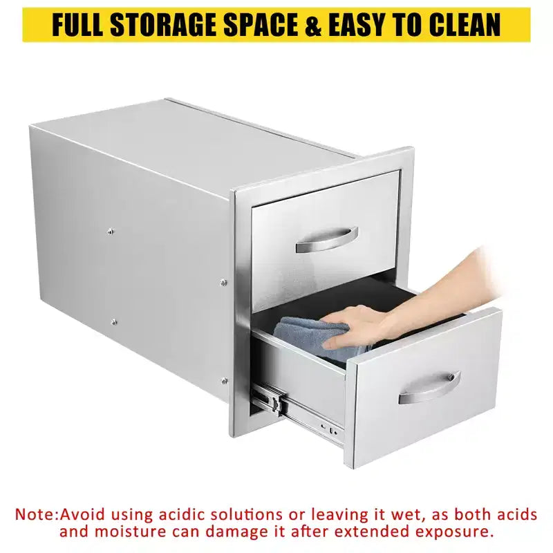 Outdoor Kitchen Drawer with Divider,Stainless Steel Flush Mount Single BBQ Drawer,Built-In Access Drawer with Venting Panel for Kitchen Island