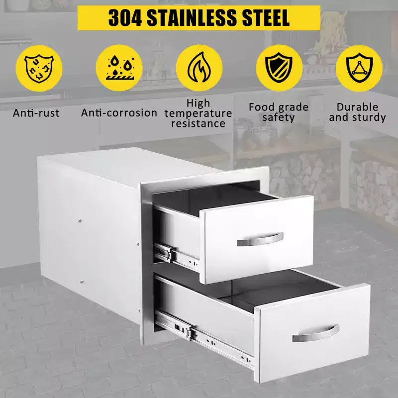 Outdoor Kitchen Drawer with Divider,Stainless Steel Flush Mount Single BBQ Drawer,Built-In Access Drawer with Venting Panel for Kitchen Island
