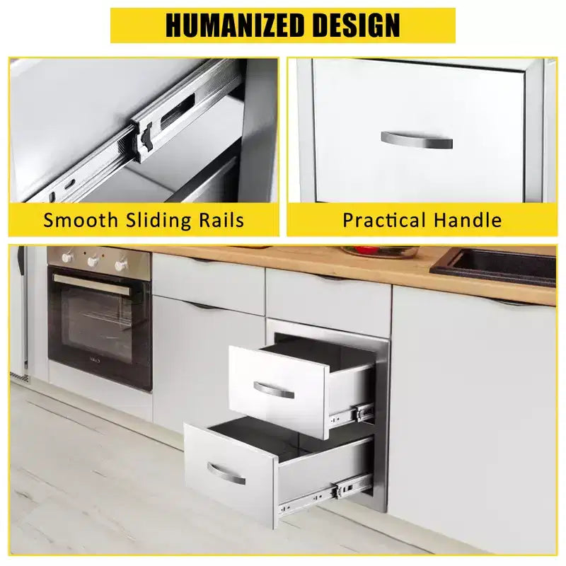 Outdoor Kitchen Drawer with Divider,Stainless Steel Flush Mount Single BBQ Drawer,Built-In Access Drawer with Venting Panel for Kitchen Island