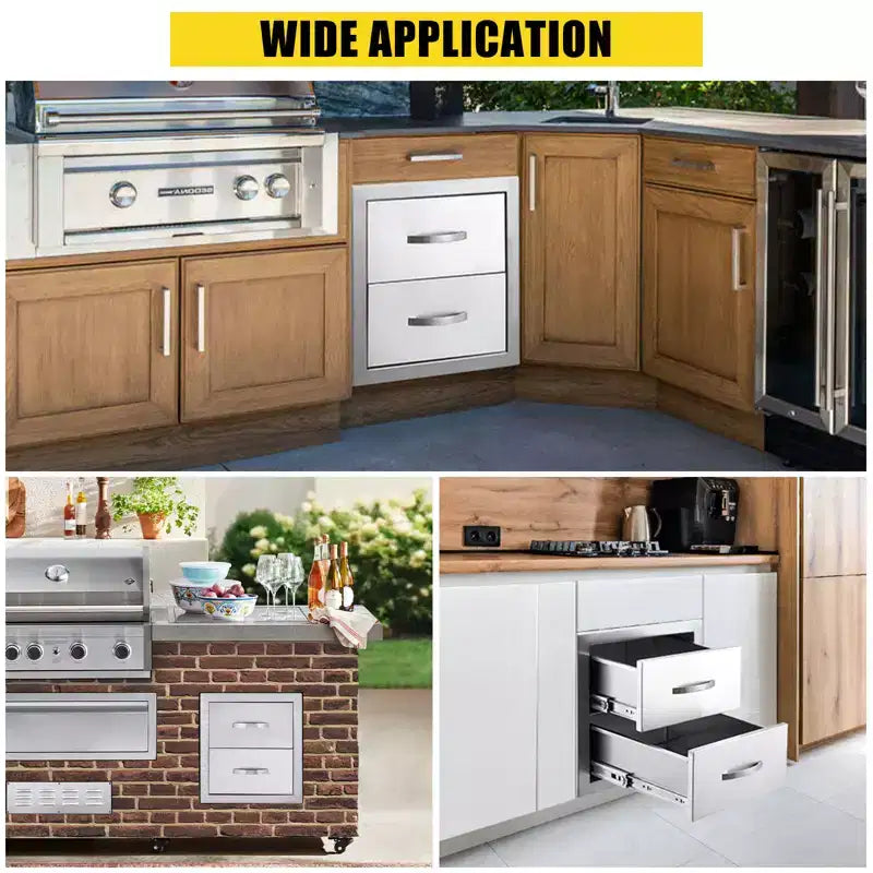 Outdoor Kitchen Drawer with Divider,Stainless Steel Flush Mount Single BBQ Drawer,Built-In Access Drawer with Venting Panel for Kitchen Island