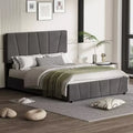 Bed Frame with Adjustable Headboard, 4 Storage Drawers and Wooden Slats Support