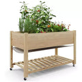 Raised Garden Bed, 48x24x32 Inch Wooden Planter Box with Locking Wheels - Indoor/Outdoor Herb Veggie Flower Planter