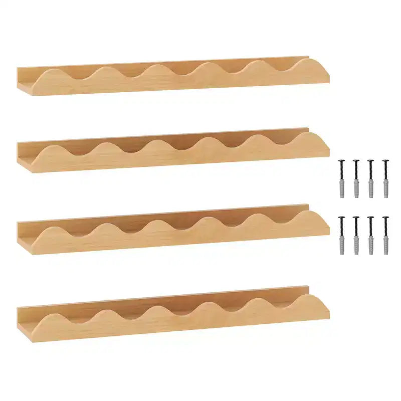 Costway Kids Bookshelf Set of 4 with Fir Wood Structure & Wavy Anti-Falling Edge